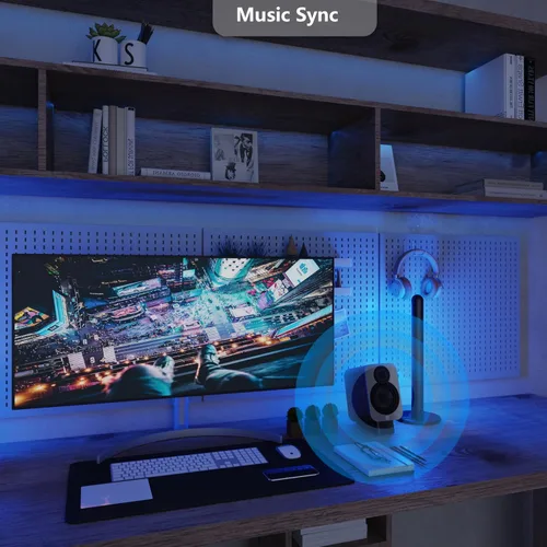 Vista 7 de LAMPAOUS Barras de luz LED inteligentes, funcionan con Alexa y Google Assistant, retroiluminación RGBCW WiFi TV con modos de escena y música