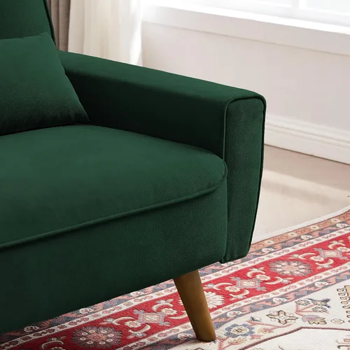Vista 6 de Sofá de dos plazas con dos cojines, sofá de estilo moderno de mediados de siglo para sala de estar, tela de lino, 48" (verde)