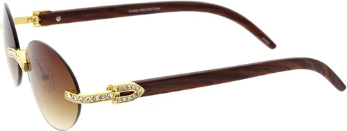 Vista 3 de zeroUV Gafas de sol ovaladas sin montura decoradas con diamantes de imitación retro