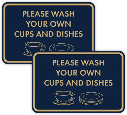 Vista 14 de Letrero clásico enmarcado con texto en inglés «Please Wash Your Own Cups and Dishes» (negro)