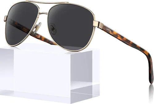 Vista 45 de CARFIA Gafas de sol polarizadas para mujer, protección UV, brazos de acetato, marco de metal, sombras para mujer, CA3216