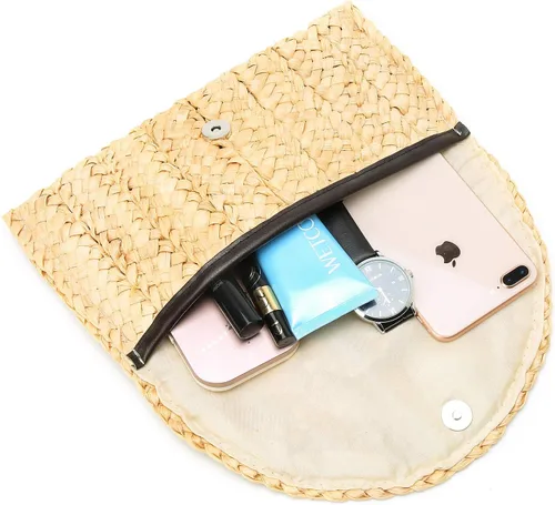 Vista 5 de Obosoyo Bolso de mano de paja para mujer, cartera de sobre, bolso tejido de playa de verano