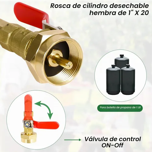 Vista 4 de Adaptador de Recarga de Propano para Tanques de 1 libra, Manguera Adaptadora de Tanque de Propano Mejorada de 3 pies/36 pulgadas con Medidor