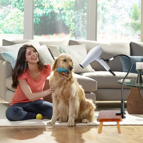 Vista 4 de Joyzan Soporte para secador de pelo para perros, mesa de aseo para mascotas, soporte de soplado manos libres, giratorio de 360°, ajustable