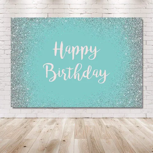 Vista 6 de MEHOFOND Fondo de fotos con purpurina plateada y turquesa, accesorios de fondo azul brillante plateado para niña dulce 16 niña feliz cumpleaños