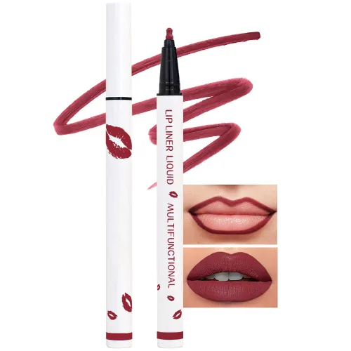Vista 10 de Kaely Lápiz delineador de labios líquido de larga duración rosa impermeable, marcador de manchas de 24 horas, delineador de labios 2 en 1 mate