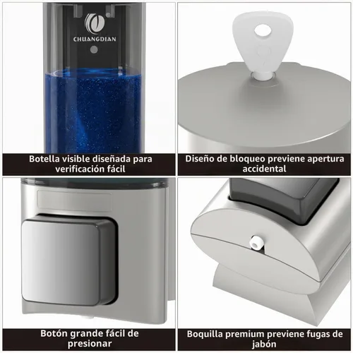 Vista 2 de Dispensador de jabón manual para montaje en pared, 6.76 oz/200 ml, sin Plata