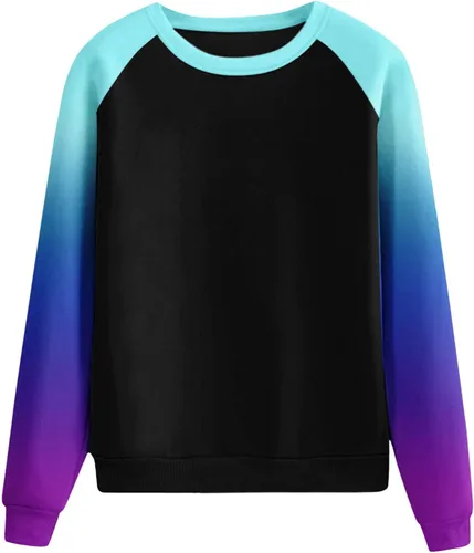 Vista 5 de DUOWEI Sudaderas sin capucha para mujer, camisetas raglán con cuello redondo, estampado liso degradado, sudadera térmica