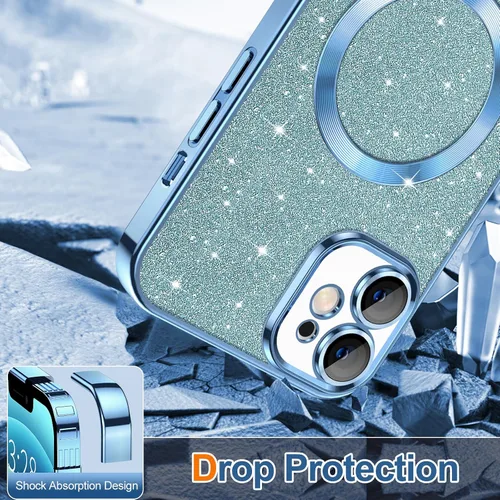 Vista 54 de Hython para iPhone 15 Plus Funda con chispas brillantes, Fundas transparentes magnéticas con protector de lente de cámara [Compatible con MagSafe]