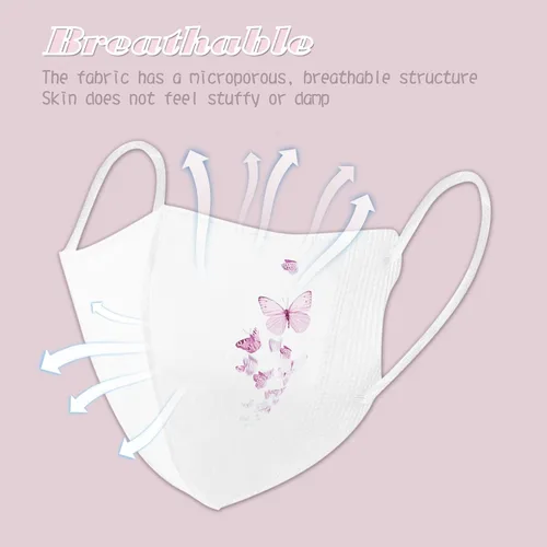 Vista 6 de 50 máscaras desechables para mujer, diseño floral, mariposa, boca a prueba de polvo, para adultos, vacaciones, protección facial de verano