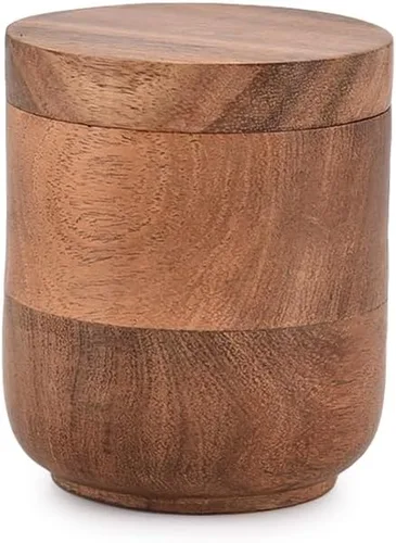 Vista 4 de NIRMAN Joyeros de madera de acacia, cajas de joyería para anillos de boda para aniversario, compromiso, boda, Navidad (3 x 3 x 3.5 pulgadas)