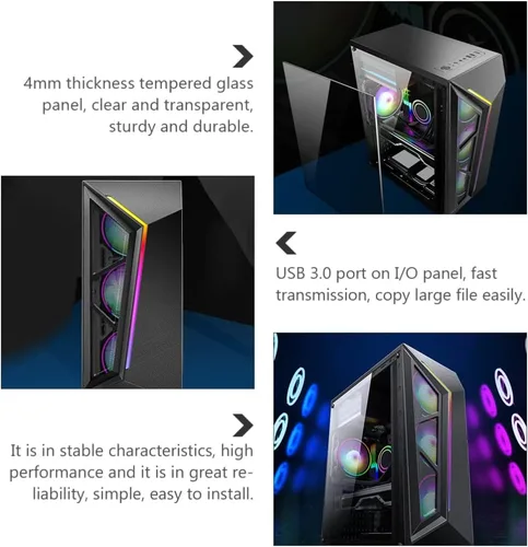 Vista 4 de SOLUSTRE ATX - Carcasa para computadora de escritorio con iluminación colorida
