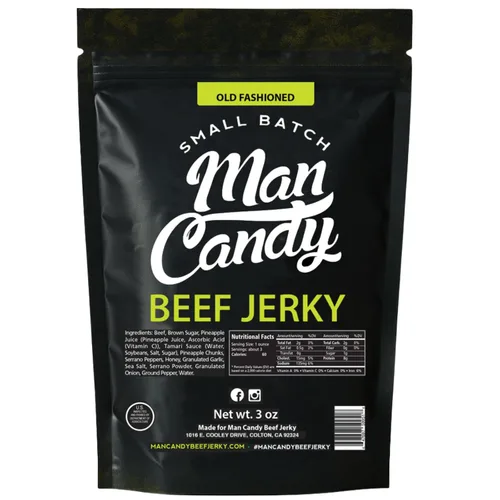 Vista 10 de Man Candy - Bocadillo de carne seca con sabor a barbacoa, sabor ahumado y dulce, alta proteína, 3 onzas