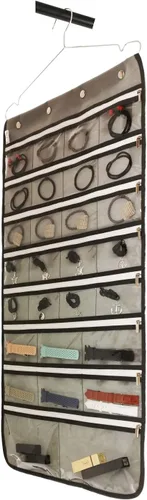 Vista 4 de Organizador de joyas colgante de doble cara con colgador para armario, collar, aretes, pulsera, anillo, soporte de viaje