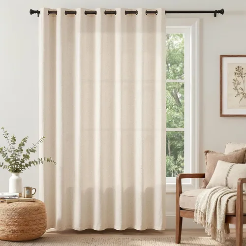 Vista 26 de Jinchan Cortinas de lino azul semitransparentes de 96 pulgadas de largo, 2 paneles para sala de estar con ojales, cortinas oscuras de lino