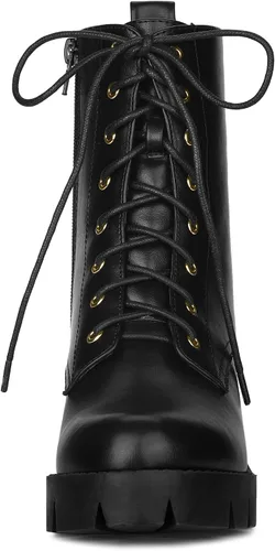 Vista 3 de Allegra K Botas de combate de tacón grueso con plataforma con cordones para mujer, M