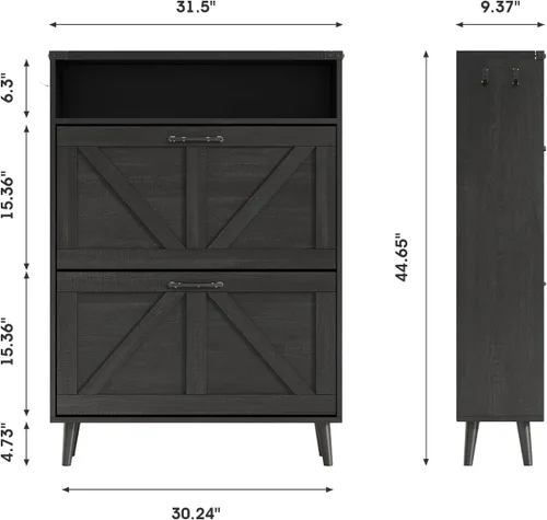 Vista 2 de Halitaa - Gabinete para zapatos con 2 cajones abatibles y almacenamiento abierto, gabinete de almacenamiento de zapatos estilo granja para entrada