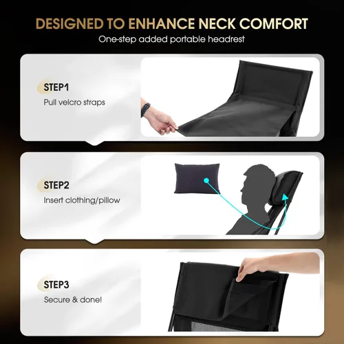 Vista 4 de MOON LENCE Silla de camping plegable de respaldo alto, silla compacta portátil de 330 libras con asiento ancho y respaldo ergonómico (negro)