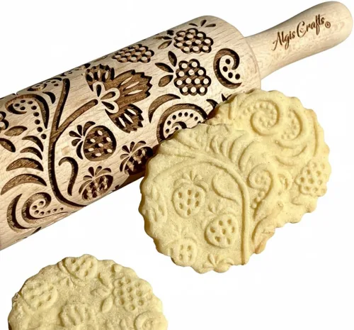 Vista 8 de Rodillo en relieve BEEHIVE. Rodillo de masa grabado con láser para galletas caseras y cerámica por Algis Crafts