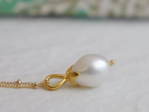 Vista 6 de Cultured Freshwater Pearl Gold Filled Necklace 18 inches - Handmade Dainty Jewelry Gift Idea for Women Her - Birthday Gift - June Birthstone