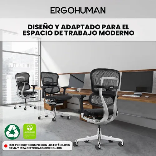 Vista 5 de Eurotech Seating Ergohuman Silla giratoria de malla con respaldo medio, color negro Negro/Cromo