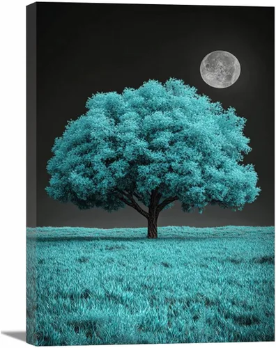 Vista 19 de VOCBAN Tree of Life Wall Art The Picture Artwork Canvas Prints Tree Pictures Poster Retro Artwork for Bedroom Living Room Home Decoration(blue blue
