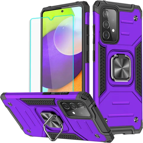 Vista 7 de HNHYGETE Funda para Samsung A52, Galaxy A52 5G, con protector de pantalla HD, a prueba de golpes, resistente a los golpes, con anillo de rotación