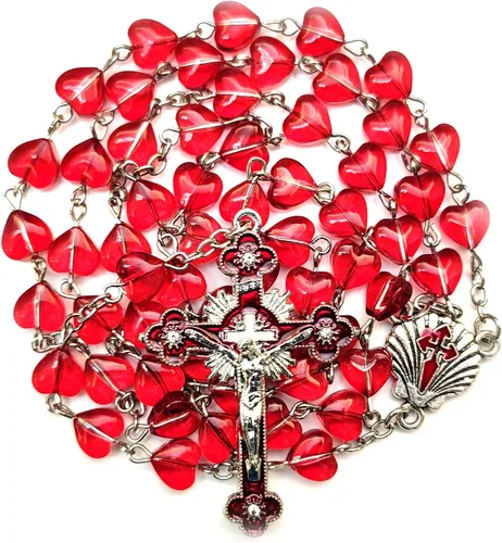 Vista 7 de Rosario Cuentas Chaplet en forma de corazón Cristal Artificial Rosery Cruz Regalos católicos