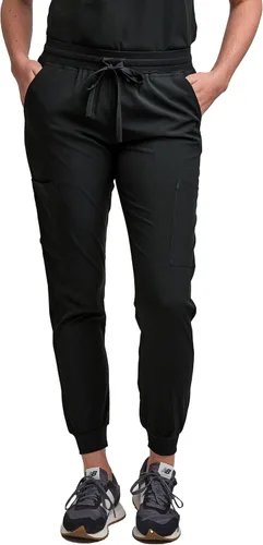 Vista 4 de Green Town Conjunto de ropa quirúrgica para mujer, pantalón deportivo y parte superior con cuello en V, 5 bolsillos, cintura de yoga, uniforme
