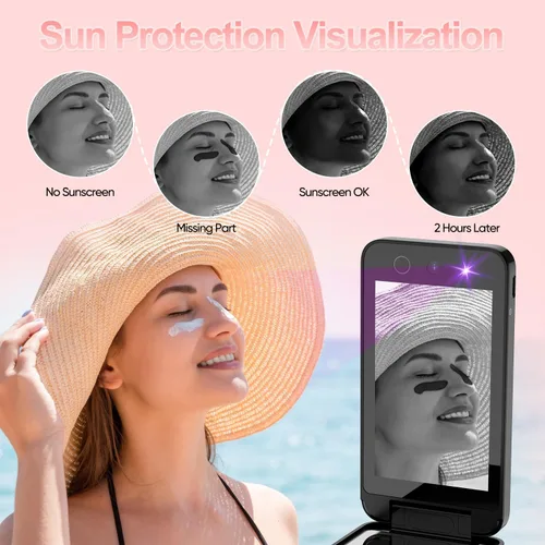 Vista 3 de Vanexiss Cámara ULTRAVIOLETA para la cámara de protección solar del espejo Espejo de maquillaje de viaje compacto recargable Espejo de bolsillo