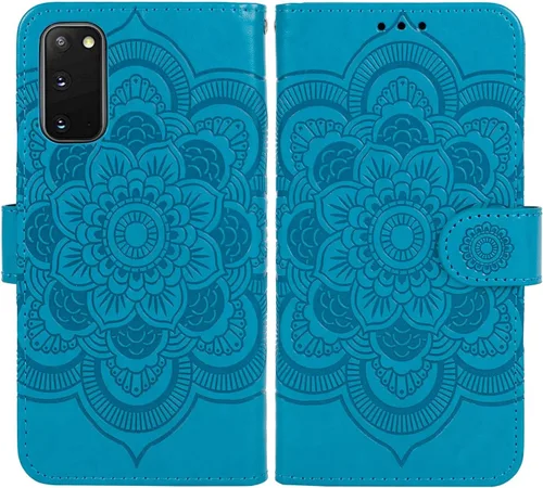 Vista 4 de Funda para Galaxy S20, para Samsung SM-G981U Wallet con protector de pantalla de vidrio templado, funda de cuero con diseño de mandala para Samsung