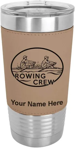 Vista 8 de LaserGram 20oz Vacuum Insulated Tumbler Mug, Rowing Crew, Personalized Engraving Included (Faux Leather, Baseball Style)