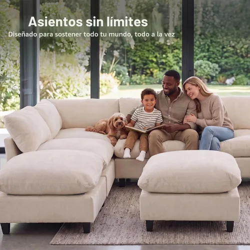Vista 4 de Iroomy Sofá modular modular de felpilla de gran tamaño, asiento cómodo profundo, sofás de 2 plazas para sala de estar, color beige