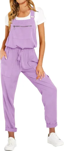 Vista 3 de ReachMe Overol con pechera ajustable para mujer, estilo casual, holgado, con bolsillos