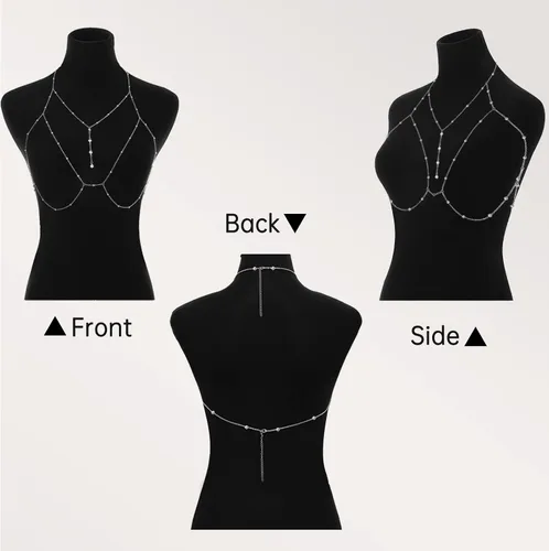 Vista 7 de Cadenas de cuerpo sexy sujetador de diamantes de imitación de plata cadena de vientre joyería bikini playa rave fiesta cuerpo accesorio para mujeres