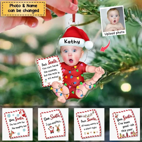 Vista 2 de Baby Letter Dear Santa You Can Have The Cookies - Adorno de Navidad de acrílico personalizado para subir la foto, adorno de Navidad para bebé 2023