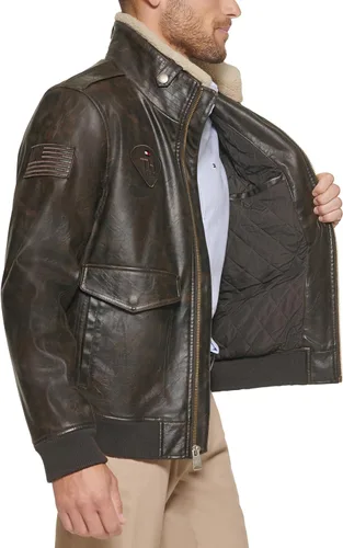 Vista 5 de Tommy Hilfiger Chaqueta bomber de piel sintética para hombre
