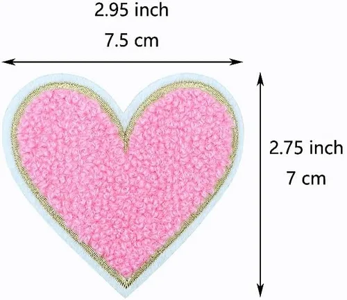 Vista 2 de 12 parches de corazón rosa con forma de corazón, parches de bordado de chenilla rosa para ropa decorativa de bricolaje
