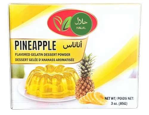 Vista 4 de Paquete variado de polvo de postre de gelatina con sabor halal Mango, piña, fresa , 3 oz cada uno. (paquete de 3)