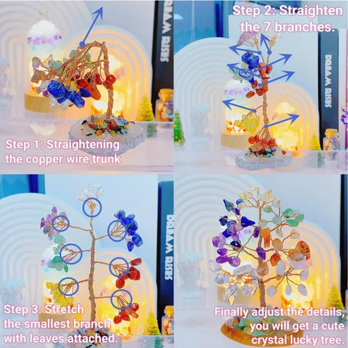 Vista 5 de QINJIEJIE Árbol de Chakra Natural de Cristal Árbol de la Vida Dinero para Decoración de Escritorio Piedra de 7 Chakras para Energía Positiva