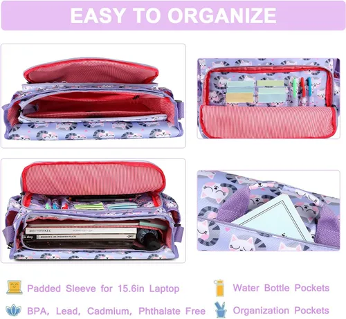 Vista 2 de VASCHY Bolsa tipo mensajero para niños, bonita bolsa cruzada para laptop de 15.6 pulgadas, para niños, niñas, adolescentes y mujeres