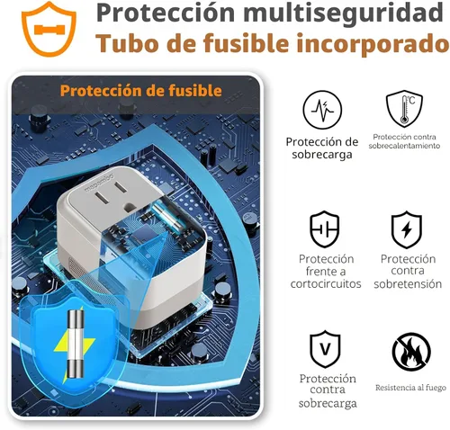 Vista 5 de Convertidor de voltaje de 220 V a 110 V de EE. UU. a Europa con 2 puertos USB A y 2 puertos USB C de carga rápida, convertidor de corriente