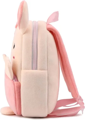 Vista 2 de Mochila pequeña para niños y niñas, linda mochila pequeña de dibujos animados de animales de felpa suave para niños de 2 a 6 años, Bunny-h Rosa