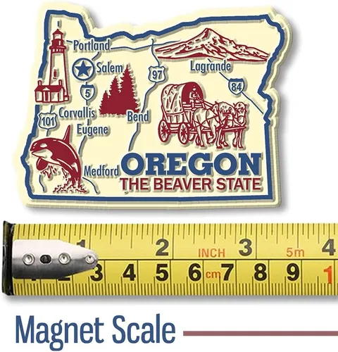 Vista 2 de Imán gigante Oregon de Classic Magnets, 3.5 x 2.6 pulgadas, recuerdos coleccionables de goma 3D estilo vintage y regalos fabricados en los Estados