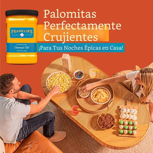 Vista 4 de Palomitas de maíz sabor a mantequilla aceite de coco de Franklin's Gourmet Popcorn Recipiente de 30 onzas