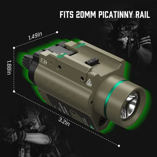 Vista 7 de Feyachi Combo de linterna láser roja/verde de 500 lúmenes con luz táctica y montaje en riel Picatinny with Picatinny Rail Mount