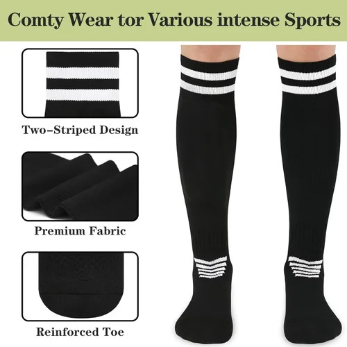 Vista 2 de 6 pares de calcetines elásticos de fútbol para niños, calcetines de tubo alto hasta la rodilla, coloridos calcetines de fútbol atlético para niños
