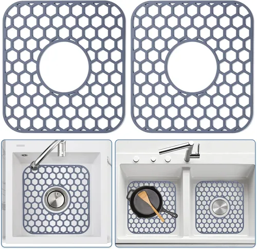 Vista 10 de Bestjing Paquete de 2 protectores de silicona para fregadero de cocina, accesorio de rejilla de cocina de 12 x 11 pulgadas, tapete antideslizante