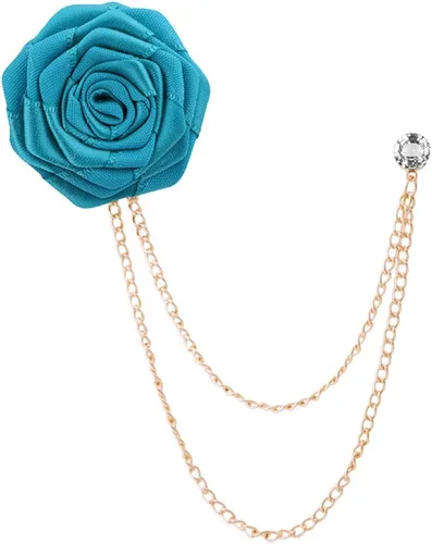 Vista 11 de Broches de moda para novios, bodas, arte de tela, hecho a mano, broche de flor de rosa, pin de solapa, insignia, cadena de borla, accesorios de Negro