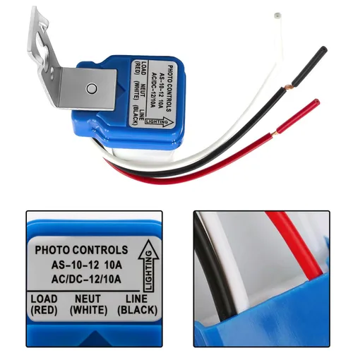 Vista 3 de Paquete de 2 Interruptores de Luz con Fotocélula AC DC 12V 10A de Encendido/Apagado Automático, Interruptor de Foto con Fotocélula, Interruptor